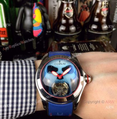 Corum Bubble Skull Tourbillon SS Blue Dial Watch - Best Replica